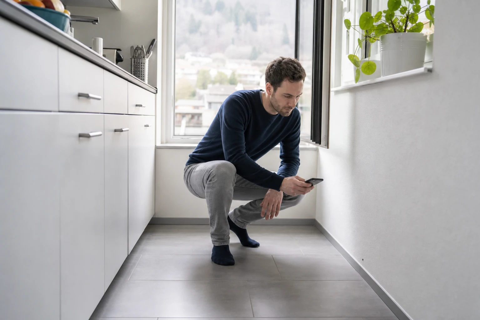 Smartphone dokumentiert einen Fundort ohne Berührung